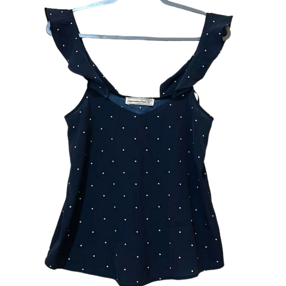Abercrombie & Fitch Tank Top Womens XS Babydoll Polka Dot Navy Satin Y2k